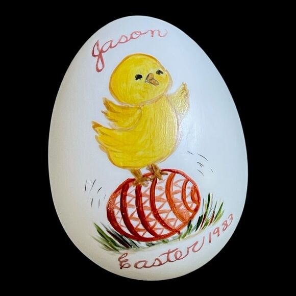 Vtg 1983 Ceramic Hand Painted “JASON” Easter Egg w/Chick & Easter Signed Boström - Picture 1 of 6